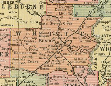 Early map of White County, Arkansas including Searcy, Kensett, Judsonia, West Point, Higginson, Bald Knob, Griffithville